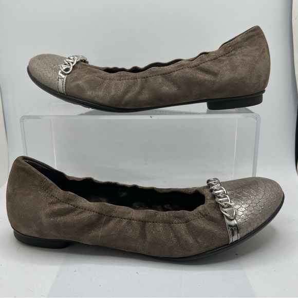 AGL Sz 37.5 Cap Toe Ballet Flats Snake Embossed Brown Suede US 7.5 - Picture 1 of 8